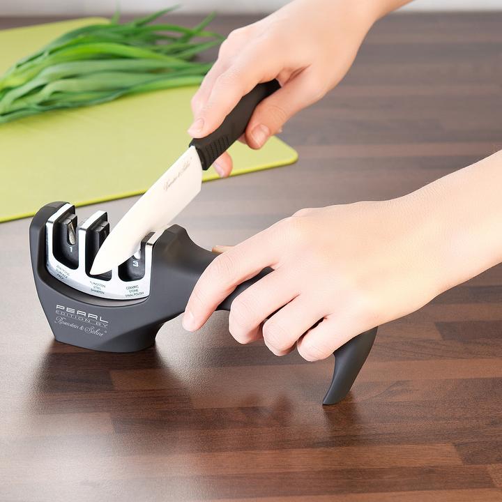 Produktbild Rosenstein & Söhne 3-Stufen Diamant Hand-Messerschärfer für Stahl- & Keramikklingen