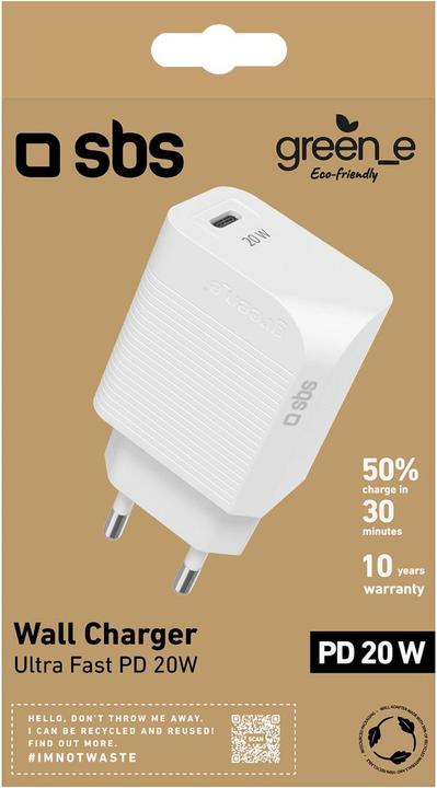 Produktbild SBS GreenLine Reiselader 20W USB-C PD weiss (20 W)