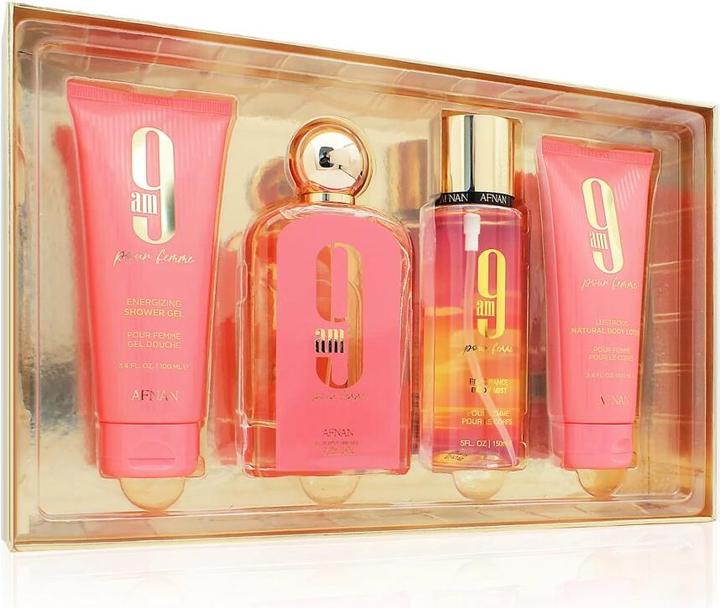 Actual product image Afnan 9 am Pour Femme EDP 100ml SG 100ml Bodyspray 150ml BL 100ml - Pack of 4 (Eau de parfum, 100 ml)
