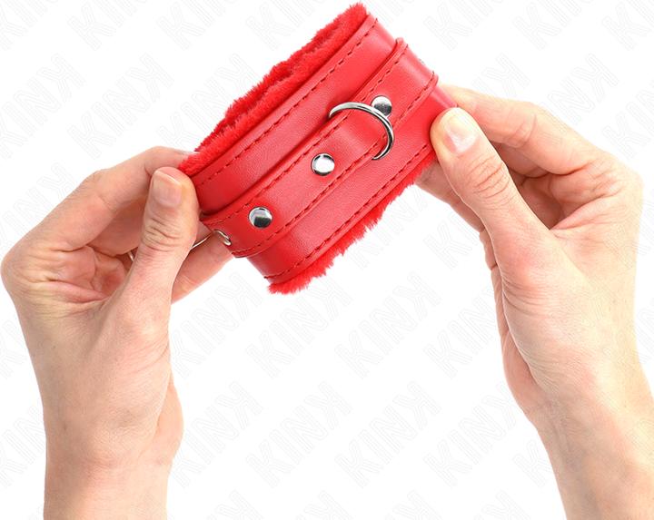 Actual product image Kink PREMIUM FURNISHED Wrist Cuffs RED WITH RED BELT ADJUSTABLE 17-29 CM X 6 CM