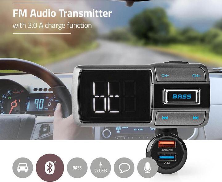 Immagine prodotto Nedis Trasmettitore FM per auto a collo d'oca Vivavoce con schermo a LED da 2,0" Bluetooth® QC 3.0 /
