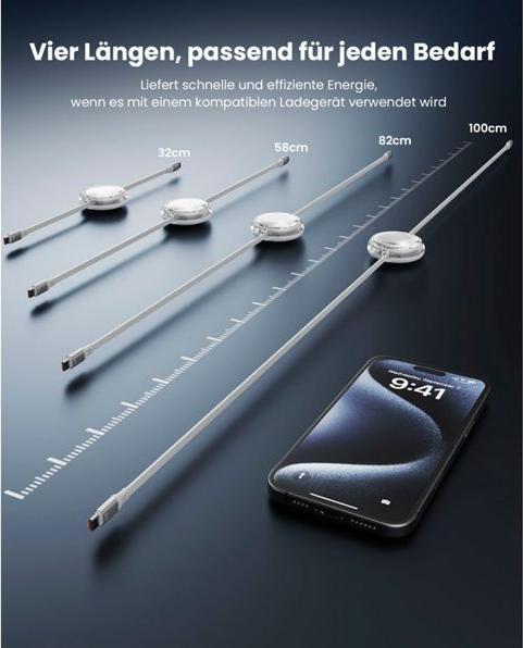 Produktbild iOttie Ausziehbar USB-C Zu USB-C Kabel 100W Weiss 2-Pack (1 m, 100 W)