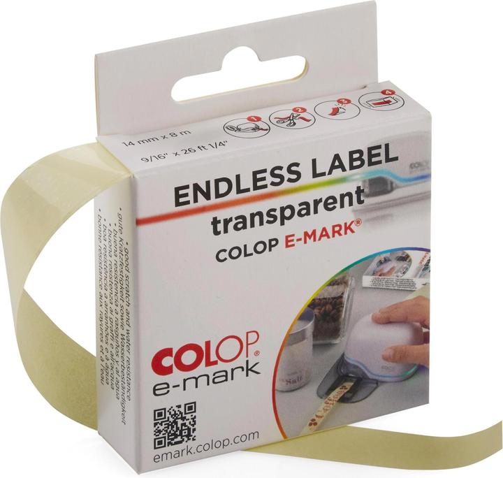 Produktbild Colop Papierband e-mark, Transparent, 1 Rolle (1.40 cm, Transparent)