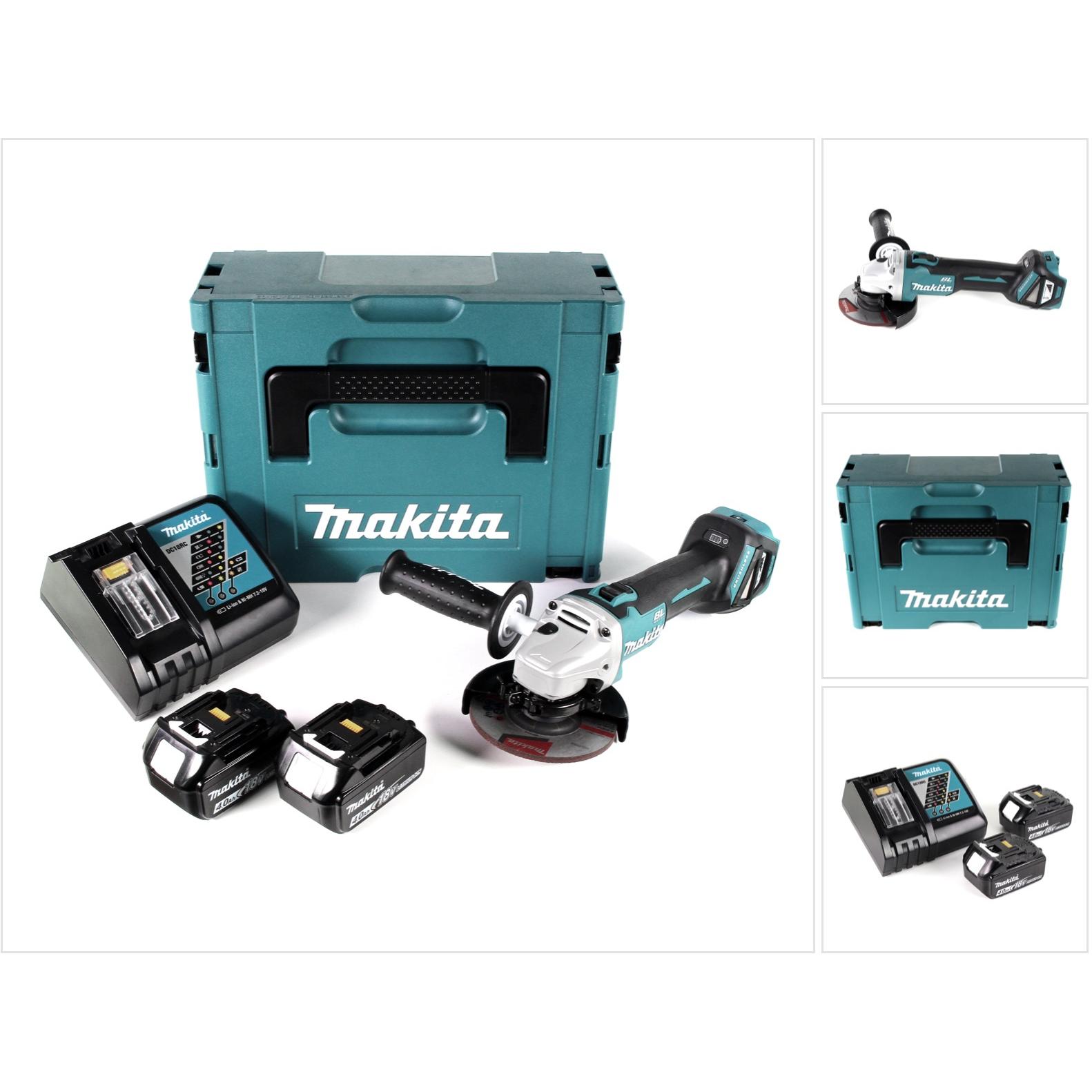 Makita, Winkelschleifer, DGA 511 RMJ Akku Winkelschleifer 18V 125mm Brushless + 2x Akku 4,0Ah + Ladegerät + Makpac (125 ...