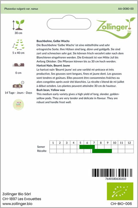 Produktbild Zollinger Bio Buschbohne, Gelbe Wachs