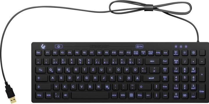 Produktbild KeySonic Industrietastatur, USB, Beleuchtet, Silikon, schwarz, Wasser und Staub geschützt IP68, DE Layout (Deutschland, Kabelgebunden)