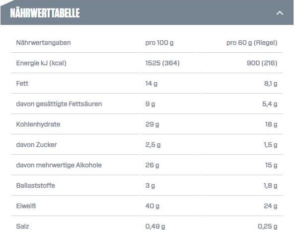 Nährwerte und Zutaten Dymatize Elite Layer Bar (60 g, 1 Stk.)