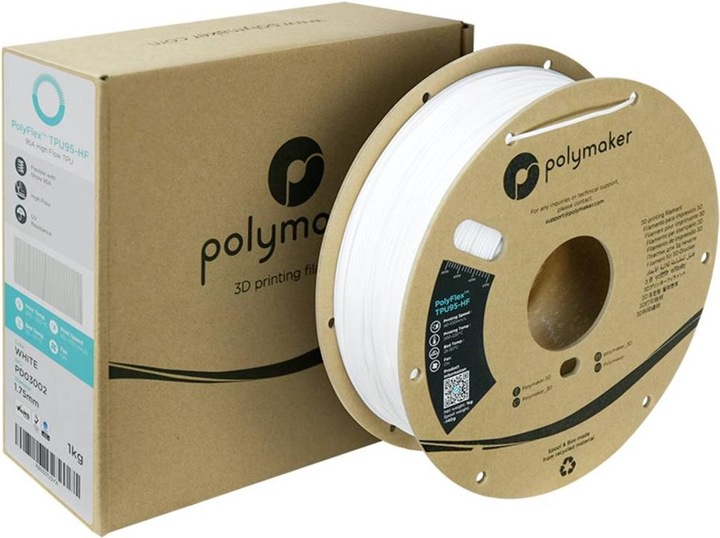 Actual product image Polymaker PolyFlex TPU-95A High Speed White 1.75mm 1kg (TPU, 1.75 mm, 1000 g, White)