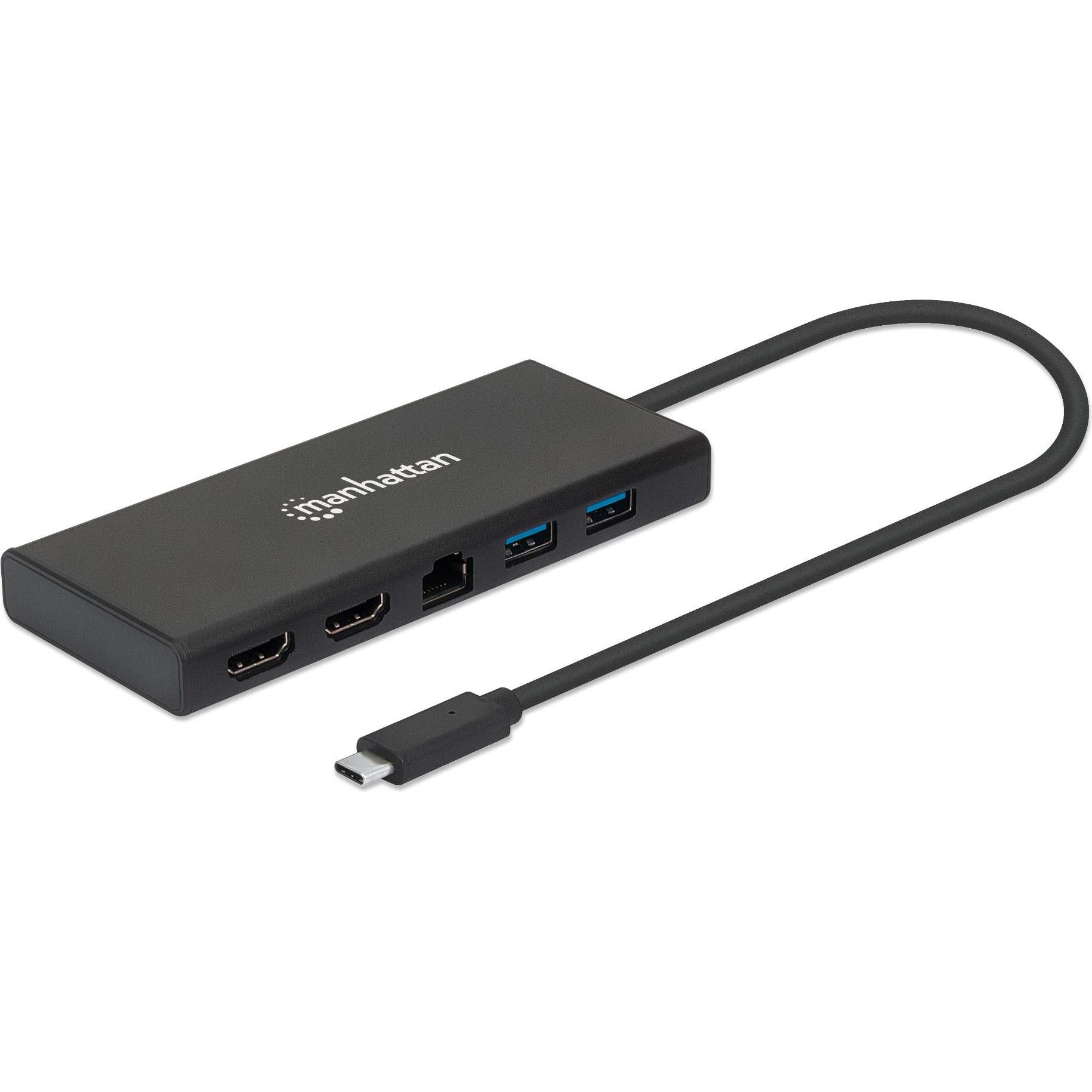 Thumbnail - Manhattan SuperSpeed USB-C to Dual HDMI Multiport Adapter (Docking Port, 6 Ports), Dockingstation + USB Hub, Schwarz