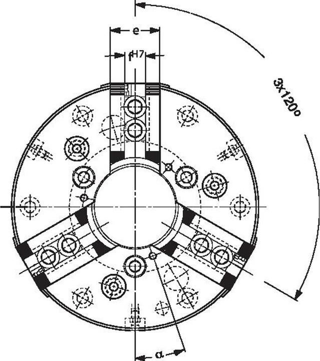 Produktbild Röhm Kraftspannfutter KFD-HS 200, 3-Backen, Spitzverzahnung 90°, ISO 702-I