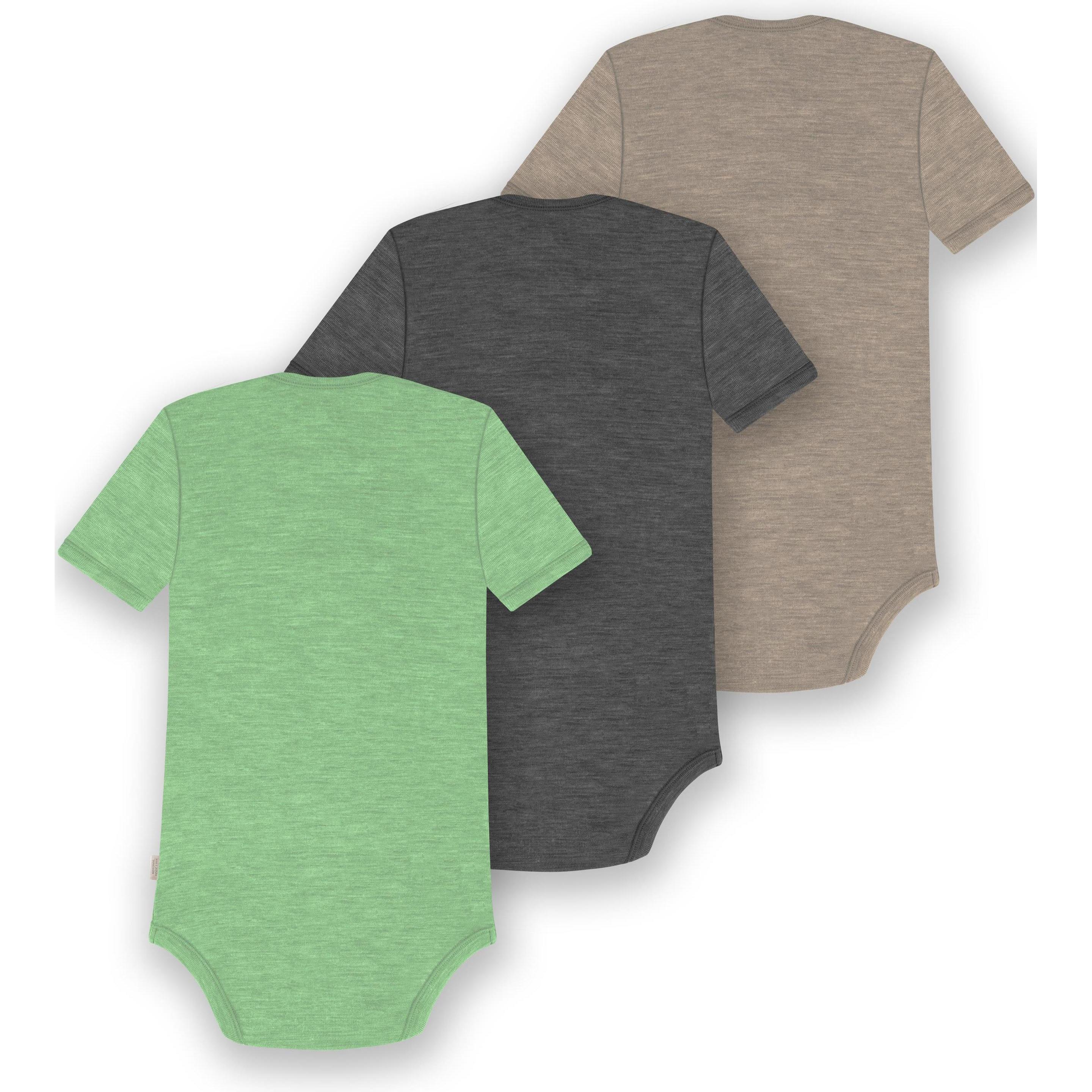 Thumbnail - Normani, Herren, Body, 3er Set Baby Merino Body Kurzarm „Tauranga" - 9299, Beige, (92)