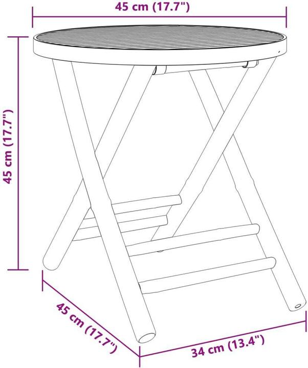 Image du produit vidaXL Table de jardin pliante Ø45 x 45 cm (45 cm)