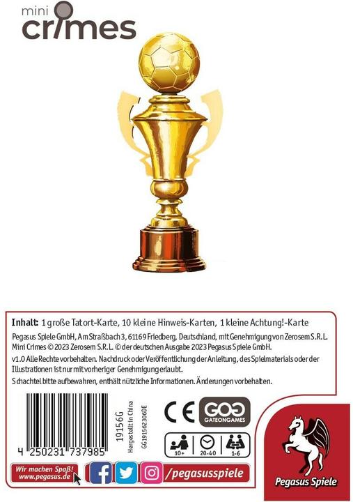Actual product image Pegasus MiniCrimes - Wrong game (German, 1 - 6 Players)
