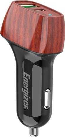 Actual product image Energizer Car Charger - Power Delivery & QC3 - 38W - 1 USB-C & 1 USB-A, Wood Look