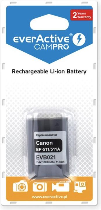 Actual product image Everactive Replacement Battery for Canon BP-511 (EVB021) (Camera battery charger)