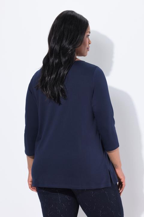 Immagine prodotto Ulla Popken T-shirt dal taglio svasato in cotone Pima con scollo a barca e maniche lunghe (50, 52)