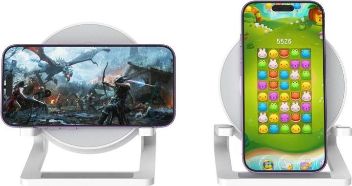 Actual product image Devia Bluetooth speaker IM-3 with wireless charger 15W and light white