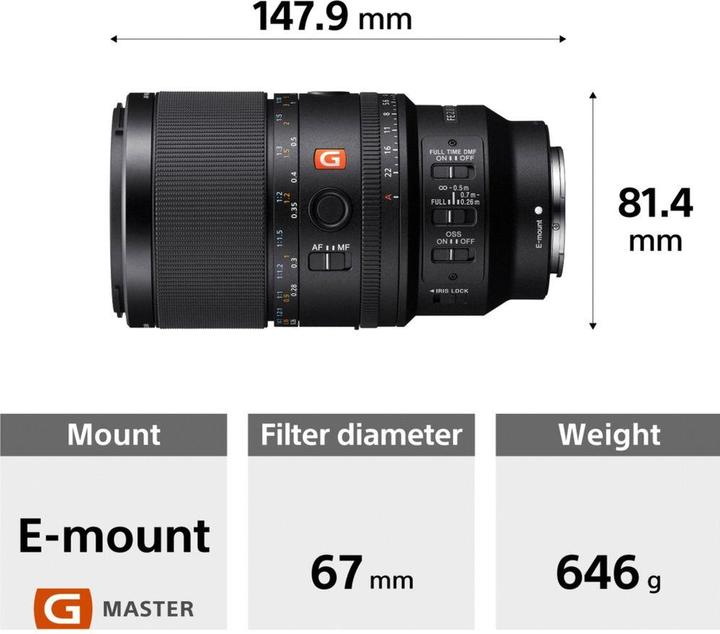 Image du produit Sony FE 100mm F2.8 Macro GM (Sony E, Plein format)