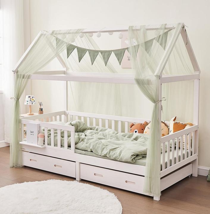 Alavya Home 3-teiliges Hausbett-Deko-Set mit Betthimmel und Wimpelkette