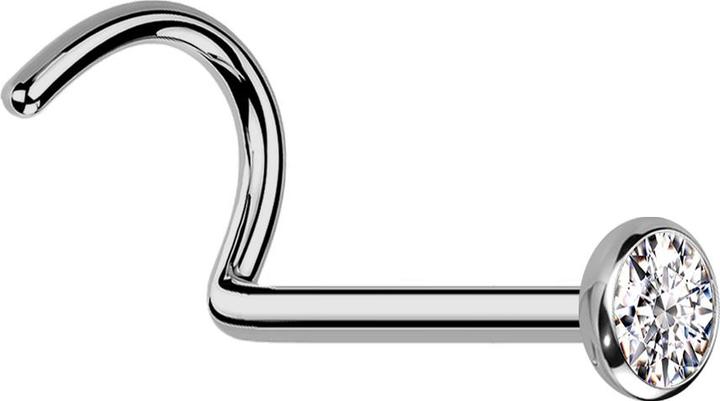 Produktbild Star Piercing Nasenstecker gebogen silber mit flacher Halbkugel Kristall silber (Titan G23)
