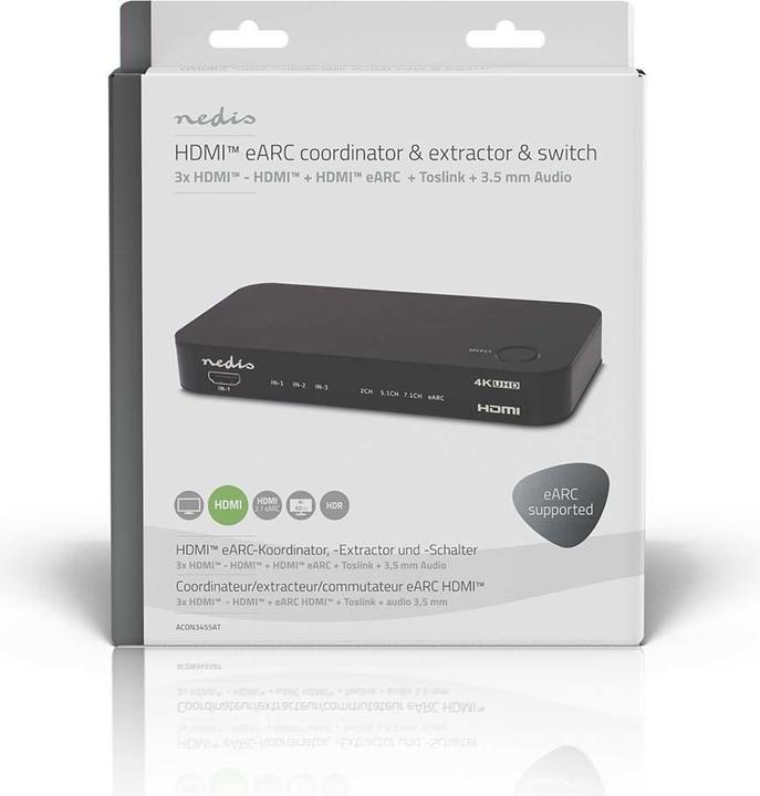 Actual product image Nedis Digital Audio Converter | 2-way | Connections - Input: DC Power / 3x HDMI™ Input | Connections (0.06 m, Optical)