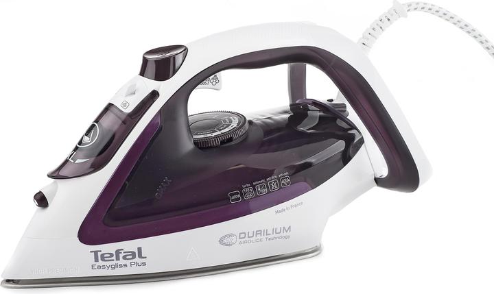 Actual product image Tefal EasyGliss Plus FV5714 Dry & Steam Iron Durilium Sole Bordeaux (2400 W, 190 g/min)