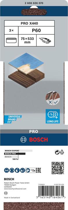 Image du produit Bosch Professional Zubehör PRO X440 bande abrasive, 75 x 533 mm, G60 (60)