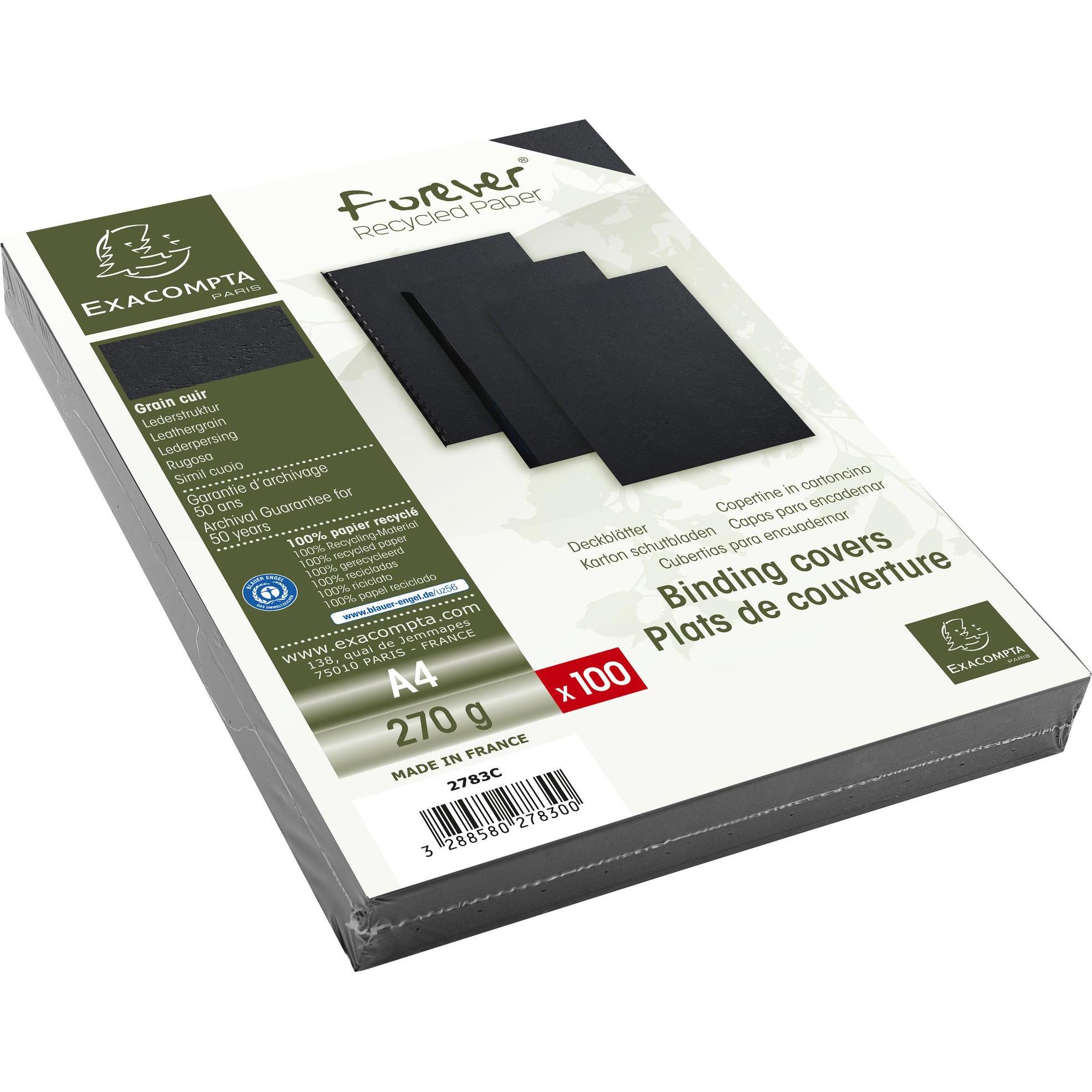Exacompta, Bindegerät Zubehör, Einbanddeckel Evercover 270 g/m², 100 Stück, Schwarz