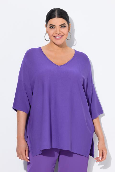 Produktbild Ulla Popken Pullover, Oversized, V-Ausschnitt, Halbarm (56)