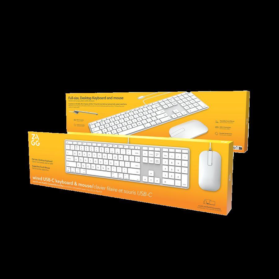 Zagg Wired USB-C Keyboard & Mouse Apple Silver UK (REGNO UNITO, Cablato), Tastiera, Argento