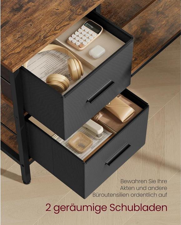 Actual product image Songmics L-Schreibtisch mit Schubladen vintage braun (105 x 115 x 89.50 cm)