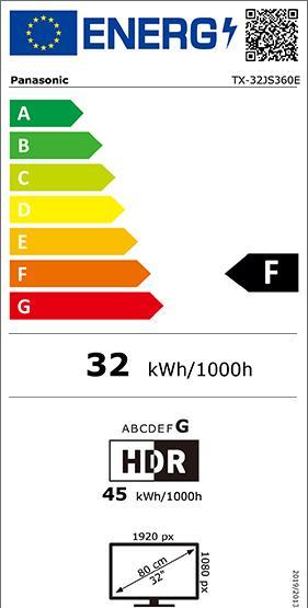 Energy Label Panasonic TV 32" DVBT2 DVBS2 SMART TX32JS360E FHD (32", LED, Full HD)