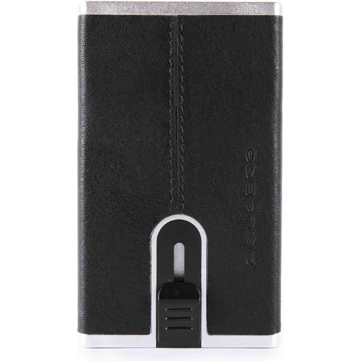 Piquadro, Mannen, Portemonnee, Zwart Vierkant, Leren Portemonnee, Vierkant Schuifsysteem met Compact, Zwart