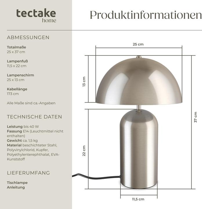 Actual product image tectake Kleine Retro-Tischlampe Altea, Pilzdesign, 40W (E14)