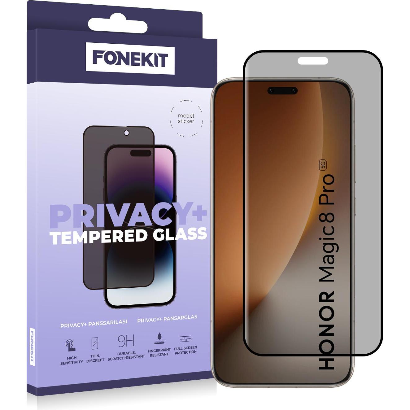 FoneKit Privacy+ Full Cover Tempered Glass, Honor Magic 8 Pro (Honor Magic 8 Pro), Pellicola protettiva smartphone, Trasparente