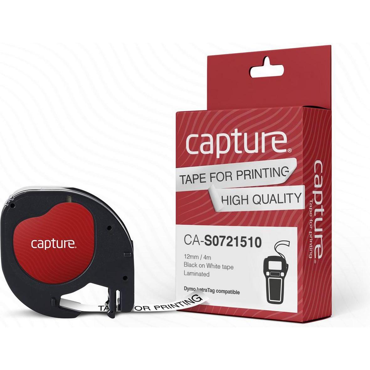 Capture, Etiketten, 12mm x 4m Black on White