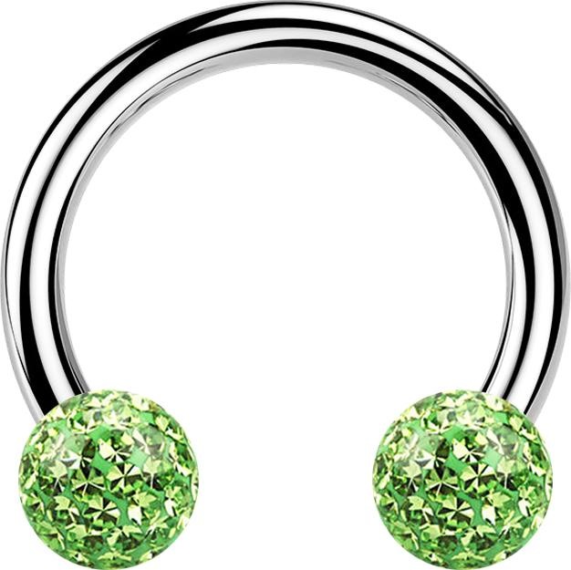 Produktbild Star Piercing Circular Barbell silber mit zwei Kristall Kugeln hellgrün Epoxy Schutzschicht (ohne Messing, Chirurgenstahl 316L)