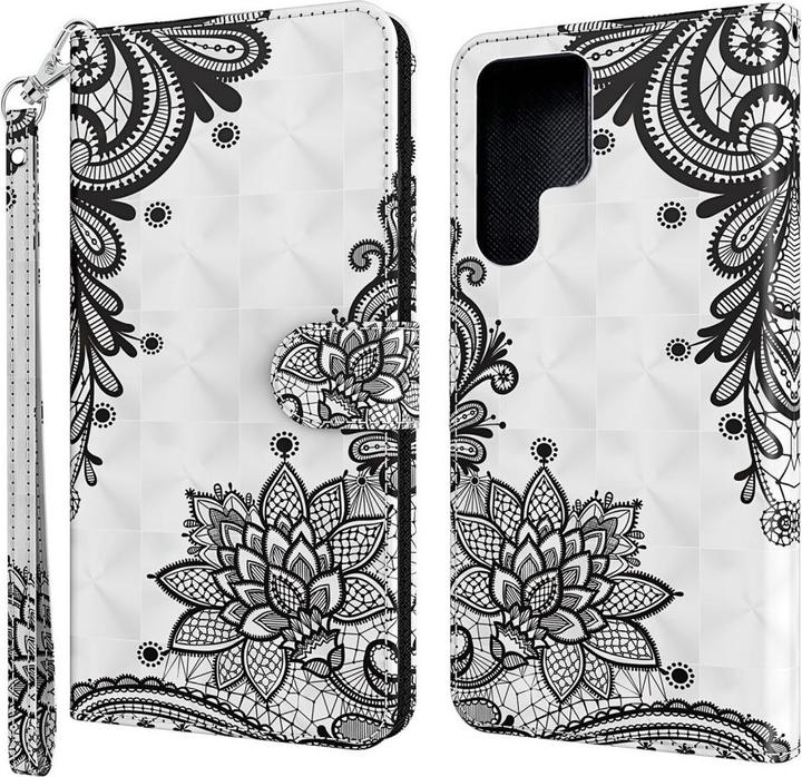Produktbild Cover-Discount Galaxy S22 Ultra - Etui Glitzer Effekt Blumen schwarz (Samsung Galaxy S22 Ultra)