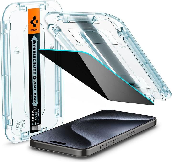 Spigen GLAStR EZ FIT Privacy HD Designed for iPhone 15 Pro Premium Tempered Glass Screen Protector