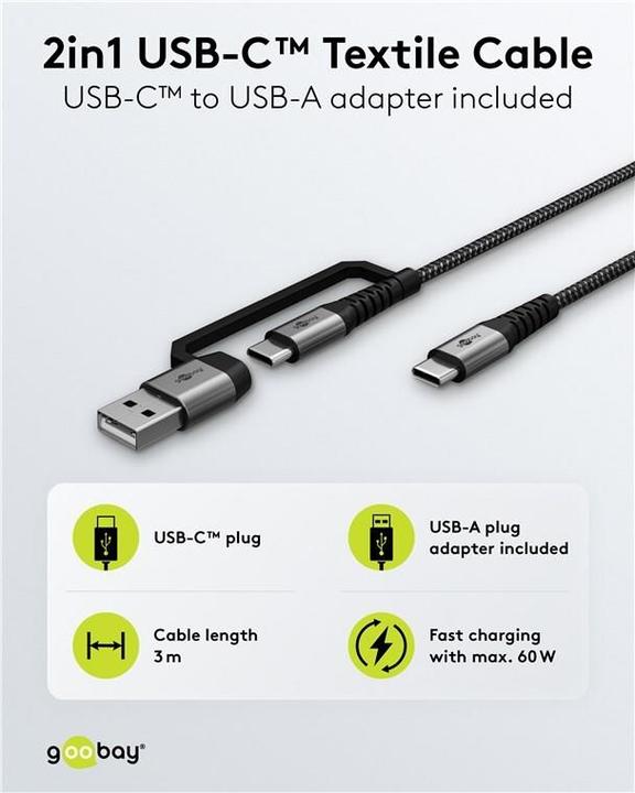 Produktbild Goobay 2in1 (3 m, USB 2.0, 60 W)