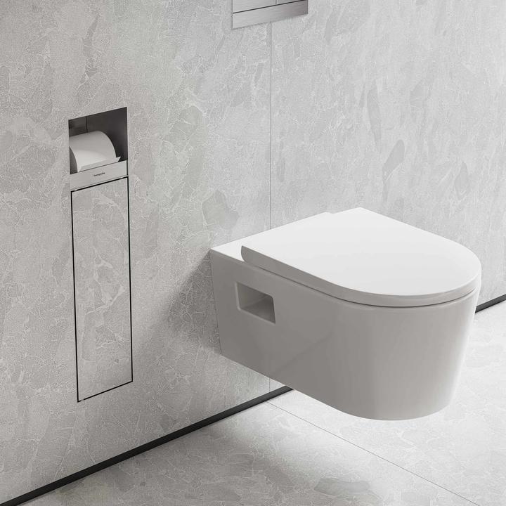 Image du produit hansgrohe HG Porte-balai XtraStoris Roc EB avec poignée en papier et porte carrelée. Porte ES arquée