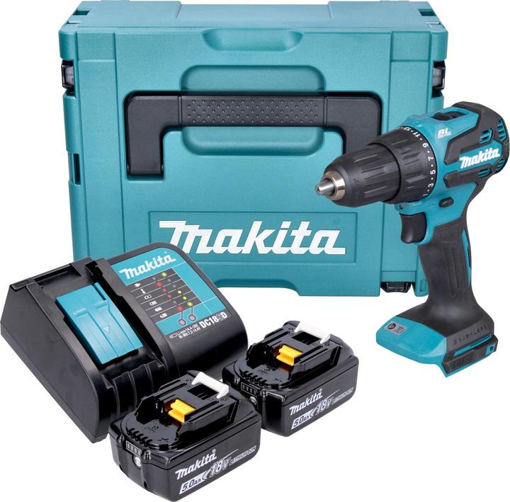 Produktbild Makita DHP 490 STJ Akku Schlagbohrschrauber 18 V 65 Nm Brushless + 2x Akku 5,0 Ah + Ladegerät +