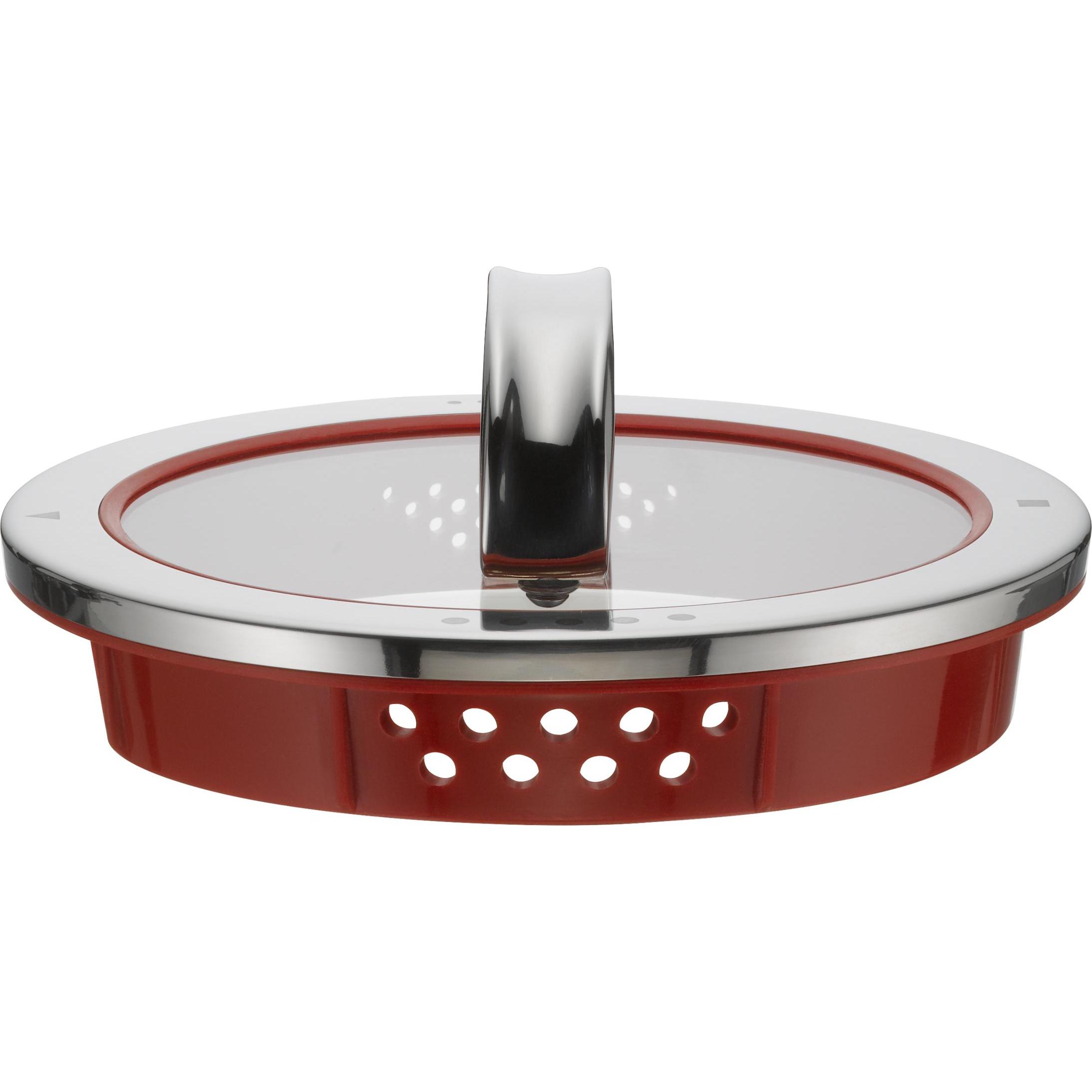 WMF Topfdeckel 16cm Glasdeckel Function 4 Silikon Glas Edelstahl rot, Zubehör Kochgeschirr, Rot