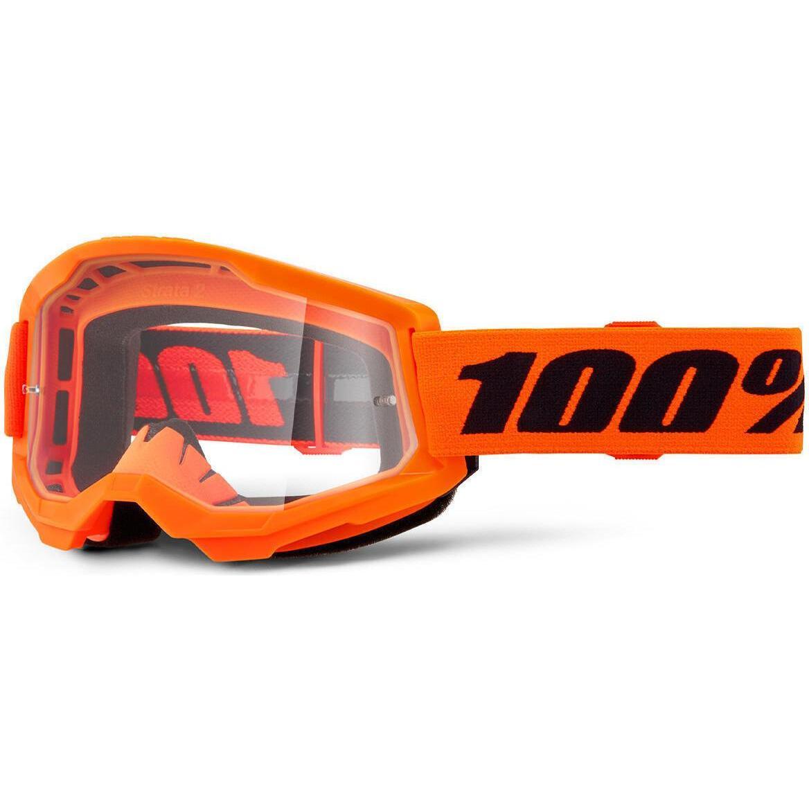 100%, Unisex, Occhiali sportivi, maschera da motocross per bambini Strata 2 (Arancione fluorescente traslucido, schermo luminoso), Arancia