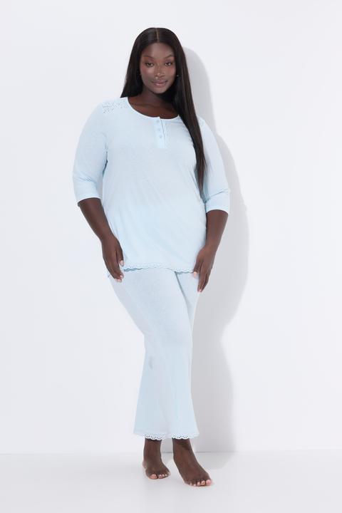 Produktbild Ulla Popken Pyjama, Zweiteiler, Lochstickerei, Zierfalte, 3/4-Arm (42, 44)