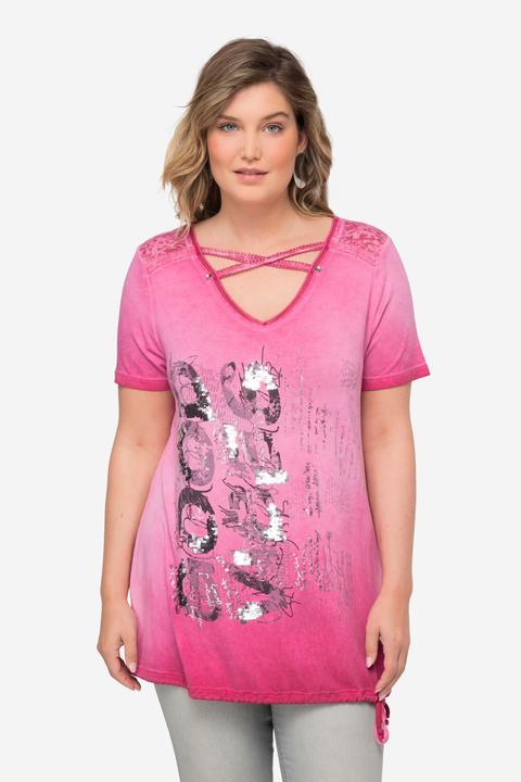 Produktbild Miamoda T-Shirt, V-Ausschnitt mit Zierbändern, Halbarm, Saum zum Binden (48)
