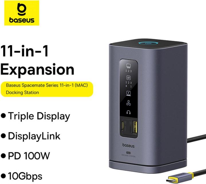 Actual product image Baseus Spacemate Series 11-in-1 (MAC) Docking Station, Grau (USB-C, 11 ports)