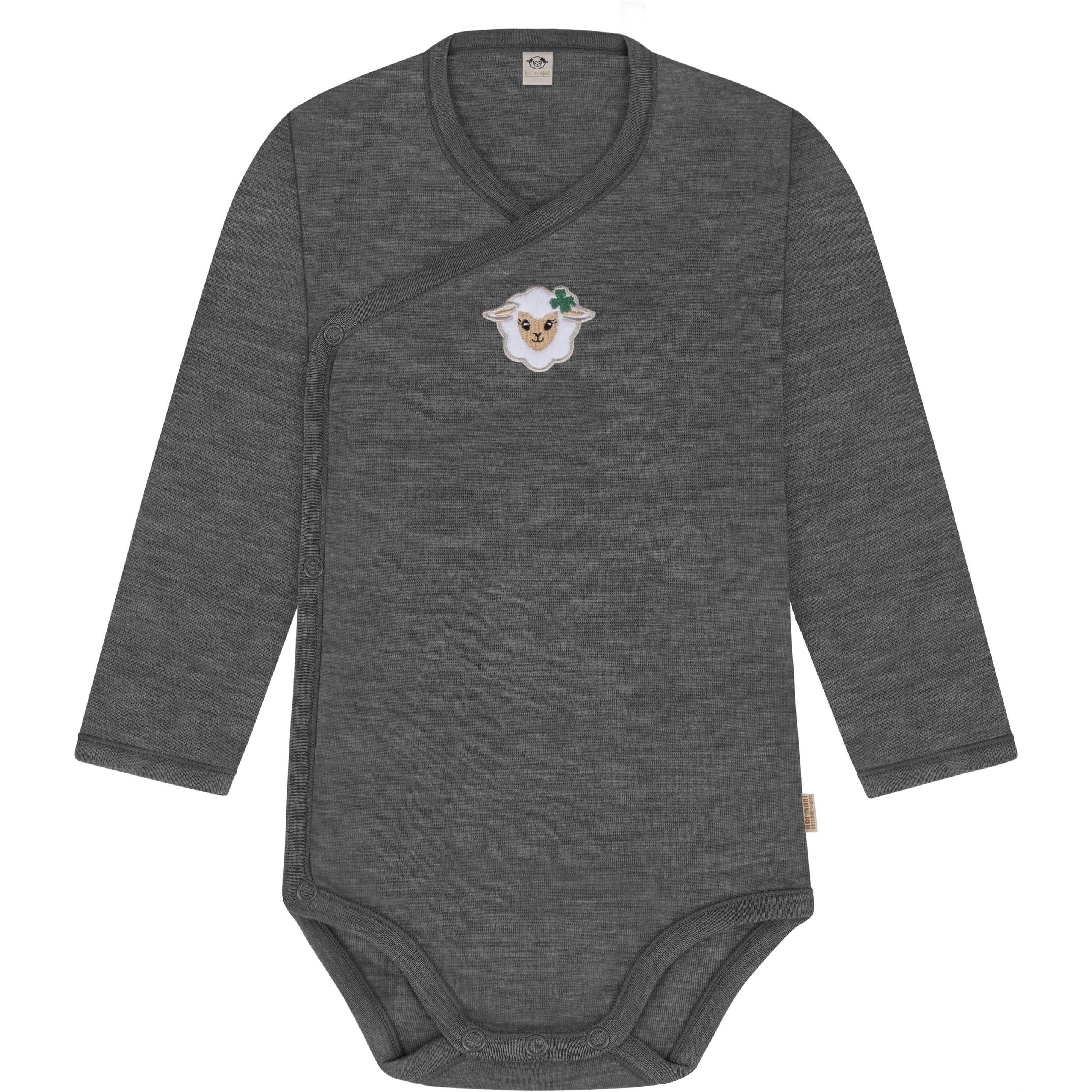 Normani, Herren, Body, Merino Baby-Body langärmeliger Wickelbody aus Merinowolle - 9341, Grau, (86)