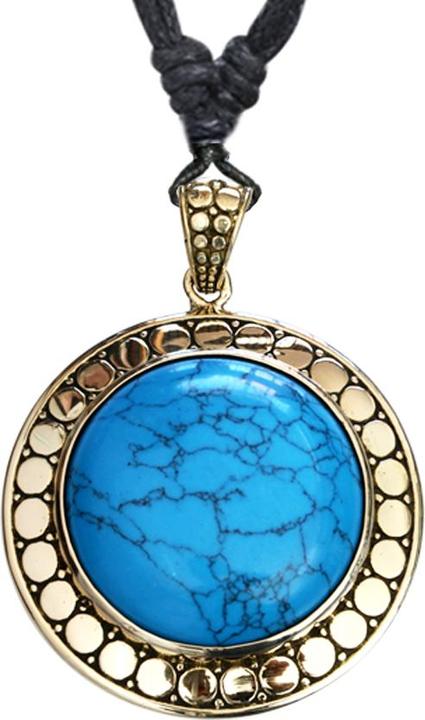 Image du produit Star Piercing Collier noir pendentif disque doré avec pierre turquoise (Laiton, Minéral)
