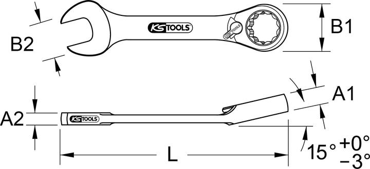 Actual product image KS Tools GEARplus ratchet ring open end wrench short (8 mm)